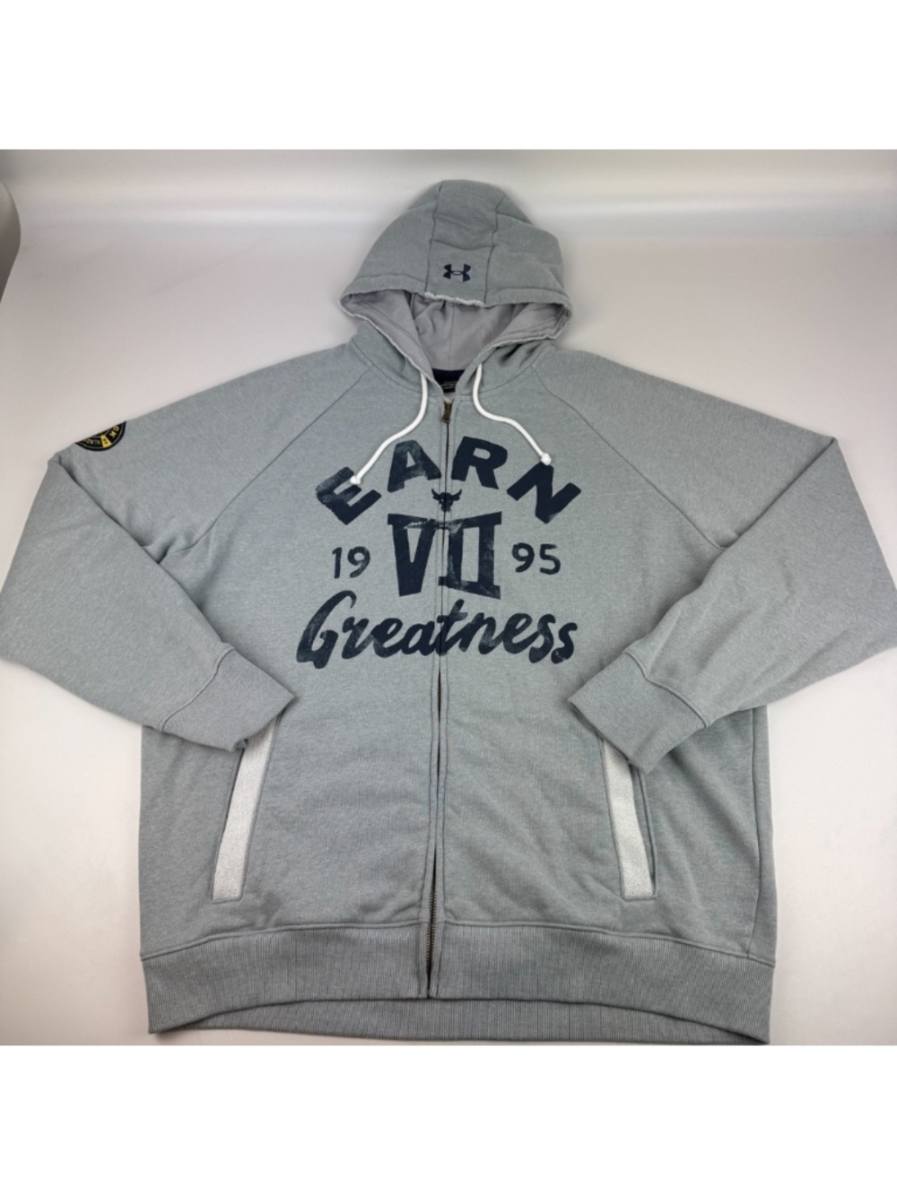 Under Armour Project Rock Mens Size 2XL Hoodie Full Zip Gray Earn Greatness